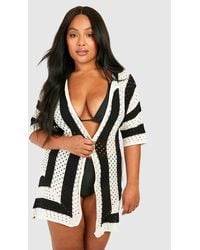 Boohoo - Plus Crochet Square Print Beach Shirt - Lyst