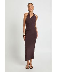 Boohoo - Slinky Halterneck Wrap Detail Midaxi Dress - Lyst