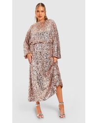 Boohoo - Plus Sequin Volume Sleeve Midaxi Dress - Lyst