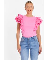 Quiz - Double Frill Sleeve Top Material_Cotton - Lyst