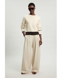 Karen Millen - Knit Cotton Contrast Tipped Crew Neck Jumper - Lyst