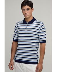 BoohooMAN - Regular Fit 1/4 Zip Striped Knitted Polo - Lyst