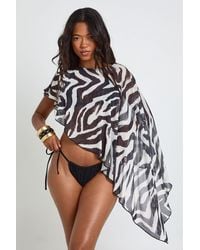 Boohoo - Zebra Print Sheer Mesh Cape Beach Top - Lyst