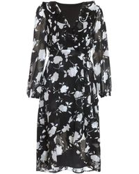 Quiz - Petite Black Floral Frill Wrap Midi Dress - Lyst