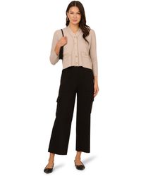 Adrianna Papell - Knit Frayed Waffle Crop Cardigan Sweater With Buttons - Lyst