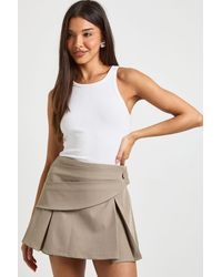 Boohoo - Crepe Wrap Pleated Skort - Lyst