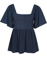 Mountain Warehouse - 'Verona' Broderie Sleeve Top With Ruched Back Summer Casual Blouse Cotton - Lyst