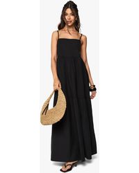 Boohoo - Tiered Linen Strappy Maxi Dress - Lyst