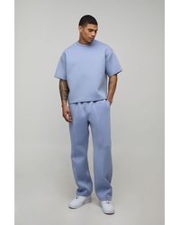 BoohooMAN - Oversized Boxy Bonded Scuba T-Shirt & Straight Leg Jogger Set - Lyst