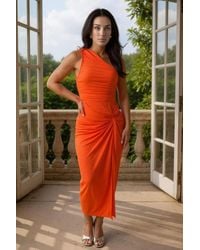 AX Paris - Burnt One Shoulder Knot Skirt Midi Dress - Lyst