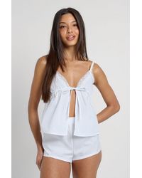 Boohoo - Bridal Cotton Lace Detail Tie Front Cami & Short Pyjama Set - Lyst
