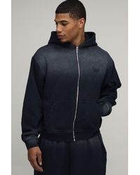 BoohooMAN - Oversized Boxy Ombre Wash M Star Zip Through Hooded Jort Tracksuit - Lyst