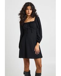 Boohoo - Hammered Volume Sleeve Milkmaid Mini Dress - Lyst
