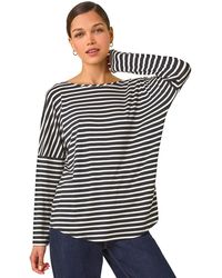 Roman - Relaxed Stripe Print Long Sleeve Stretch Top - Lyst