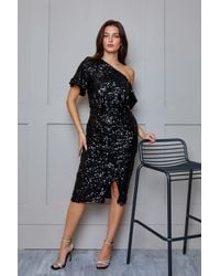 Chi Chi London - Plus Size One Shoulder Ruched Sequin Midi Dress - Lyst