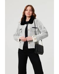 Izabel London - Checked Faux Fur Long Sleeve Jacket - Lyst