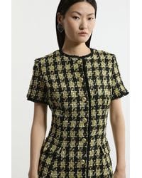 Karen Millen - Wool Mix Boucle Check Tailored Mini Dress - Lyst