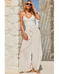 Sosandar - Ivory Metallic Stripe Wide Leg Beach Trousers - Lyst