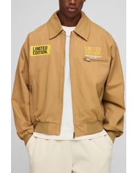 BoohooMAN - Oversized Fit Twill Printed Fold Collar Bomber Jacket - Lyst
