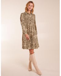 Blue Vanilla - Zebra Shirred Long Sleeve Mini Shirt Dress - Lyst