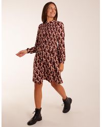 Blue Vanilla - Geometric Print Shirred Bust Long Sleeve Shirt Dress - Lyst