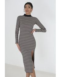 Brave Soul - Cotton Blend 'Sloane' Midi Rib Knit Stripe Dress With Split - Lyst