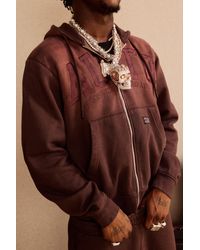 BoohooMAN - Stone Boxy Zip Through Spray Wash Embroidered Hoodie - Lyst