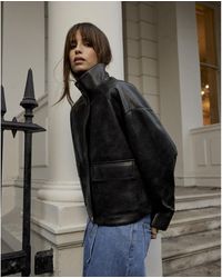 River Island - Bomber Jacket Funnel Neck Faux Leather Pu - Lyst