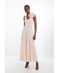 Karen Millen Viscose Blend Sheer Skirt Maxi Knit Dress in White | Lyst UK
