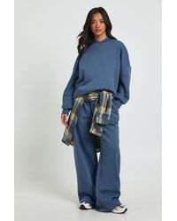 Boohoo - Petite Neck Detail Sweatshirt Wide Leg Tracksuit - Lyst