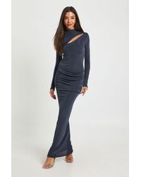 Boohoo - Key Hole Drape Detail Slinky Long Sleeve Maxi Dress - Lyst