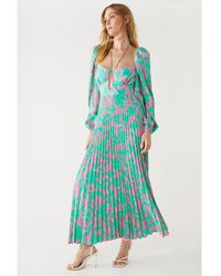 Warehouse - Floral Printed Strap Detail Pleated Midi Dress - Lyst