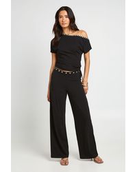 Boohoo - Pearlised Button Waist Detail Straight Leg Trouser - Lyst