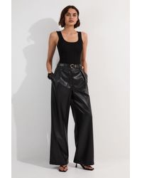 Karen Millen - Faux Leather High Waisted Wide Leg Trousers - Lyst