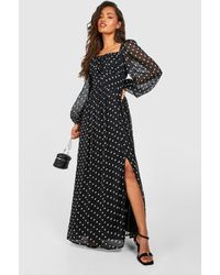 Boohoo - Chiffon Polka Dot Milkmaid Midaxi Dress - Lyst