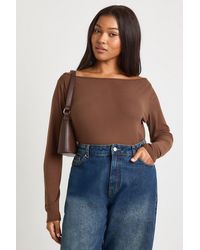 Boohoo - Plus Slash Neck Long Sleeve Top - Lyst