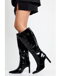Boohoo - Wide Fit Pointed Stiletto Patent Knee High Boots - Lyst