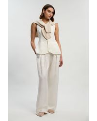 Karen Millen - Viscose Linen Pleat And Pocket Detail Woven Straight Leg Trouser - Lyst