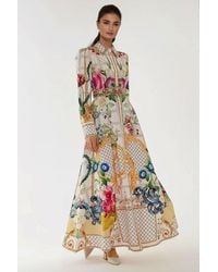 Hiccup - Printed Long Sleeve Maxi Dress With Belt - Lyst