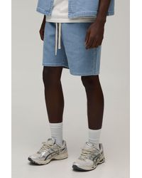 BoohooMAN - Washed Ribbed Denim Relaxed Fit Shorts - Lyst