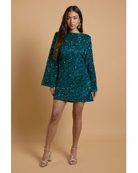 Oasis - Petite Occasion Sequin Flare Sleeve Mini Dress - Lyst