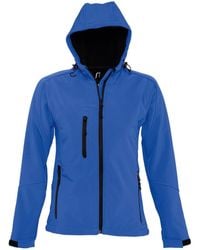 Sol's - Replay Hooded Soft Shell Jacket (Ademend, Winddicht En Waterbestendig) (Koningsblauw) - Lyst