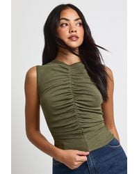 Boohoo - Double Layer Sheer Mesh Ruched Front Top - Lyst