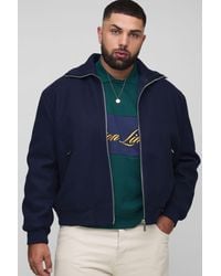 BoohooMAN - Plus Boxy Fit Knitted Collar Zip Up Wool Look Bomber Jacket - Lyst