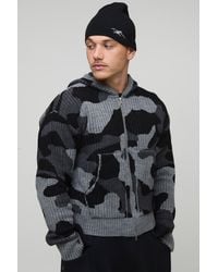 BoohooMAN - Boxy Fit Ribbed Camo Jacquard Knitted Zip Through Hoodie - Lyst