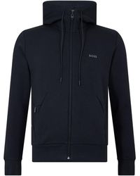 BOSS - Saggy Solid Patterned Hooded Drawstring Ribbed Cuff Sweat Jacket - Lyst