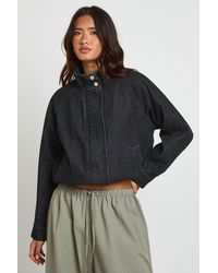 Boohoo - Funnel Neck Denim Bomber Jacket - Lyst