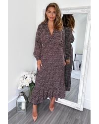 AX Paris - Multi Printed Long Sleeve Wrap Top Smock Midi Dress - Lyst
