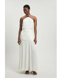 Karen Millen - Viscose Georgette Drop Hem Woven Halter Neck Maxi Dress - Lyst