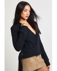 Boohoo - Soft Knit Wrap Detail Metal Trim Cardigan - Lyst